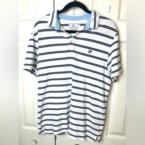 SOUTHERN TIDE Beachside Polo Shirt Trim Fit Classic White Blue Striped Golf Top